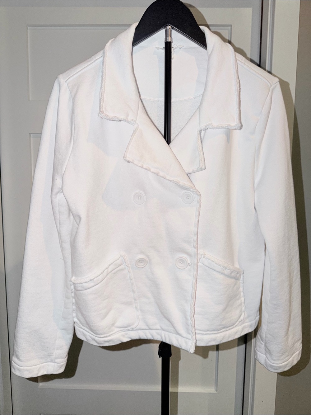 Splendid White Double-Breasted Terry Jacket